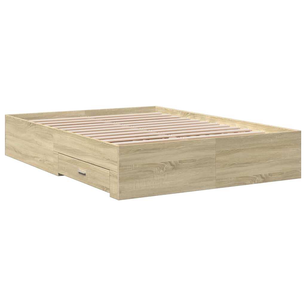 Okvir za krevet s ladicama boja hrasta 135x190 cm drveni