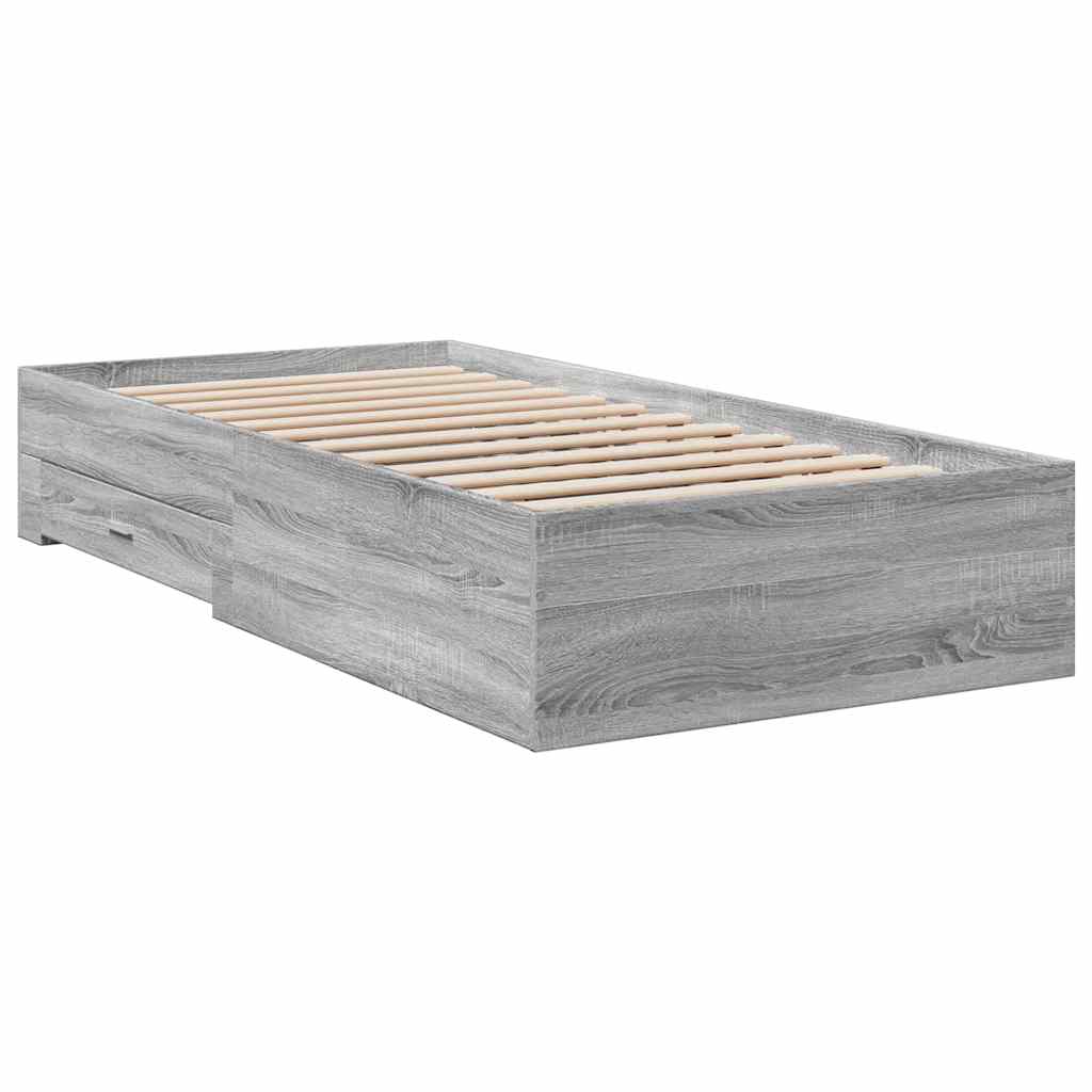 Okvir kreveta s ladicama siva boja hrasta 90 x 190 cm drveni