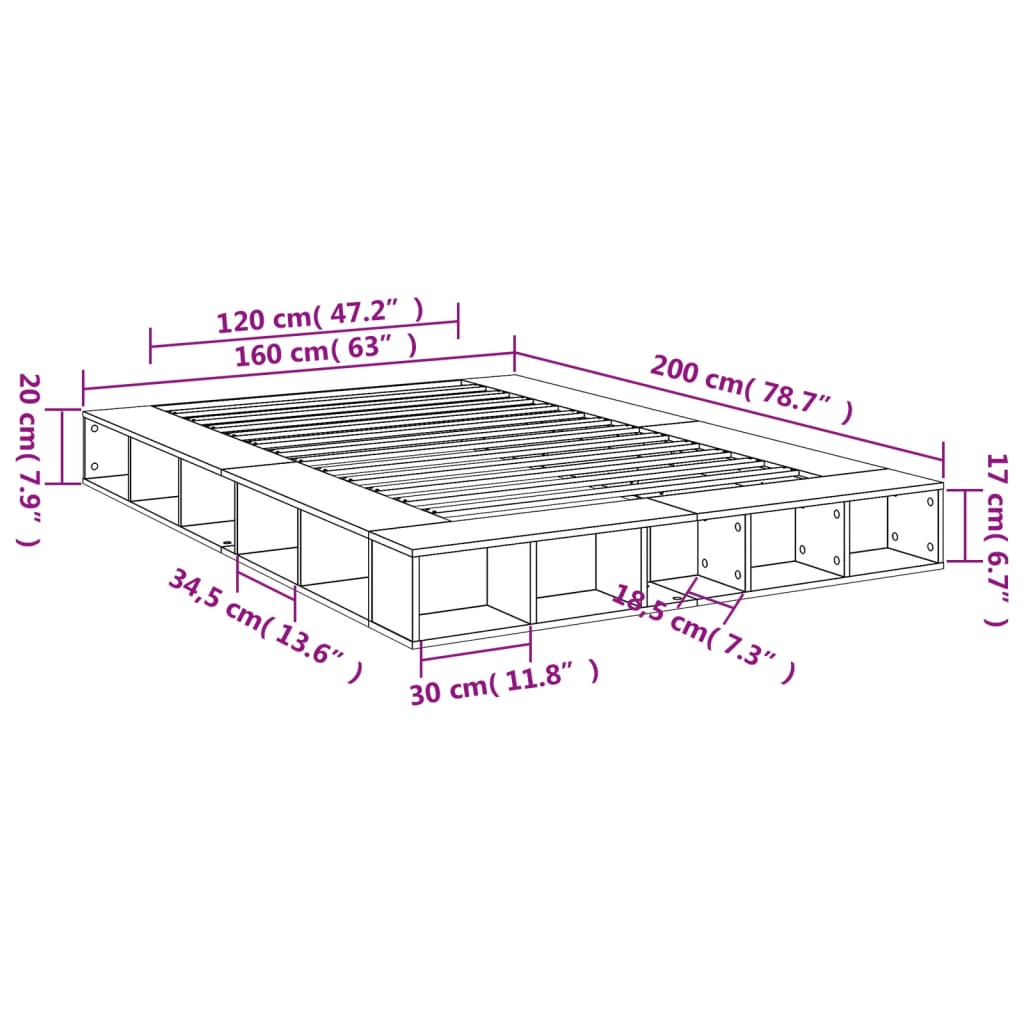 Okvir za krevet crni 160x200 cm konstruirano drvo