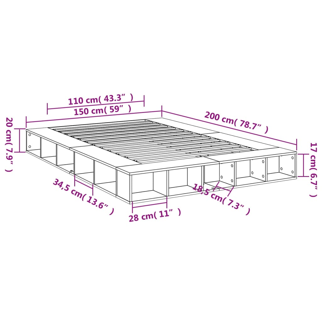 Okvir za krevet boja hrasta 150x200 cm od konstruiranog drva