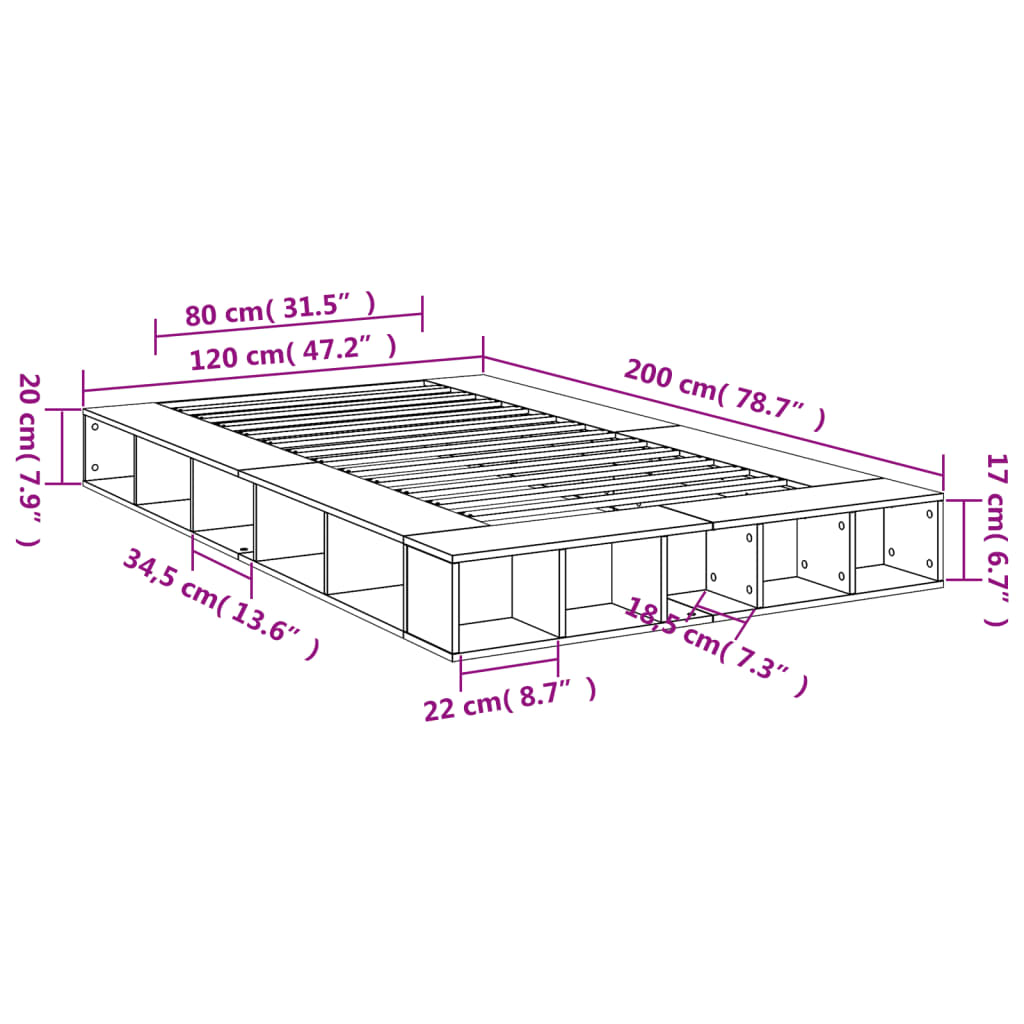 Okvir za krevet bijeli 120 x 200 cm konstruirano drvo