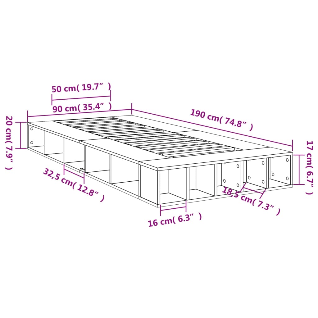 Okvir za krevet crni 90 x 190 cm od konstruiranog drva