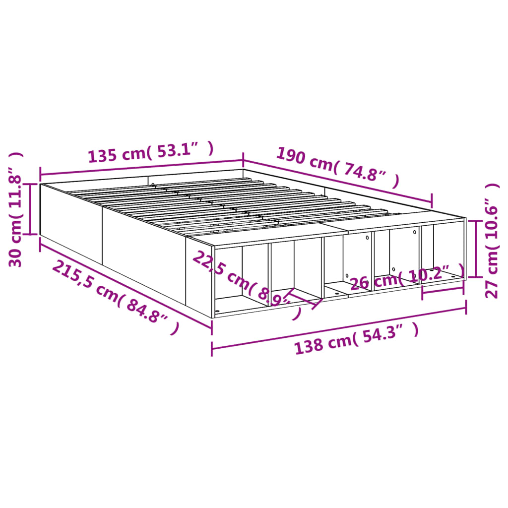 Okvir za krevet bijeli 135x190 cm konstruirano drvo