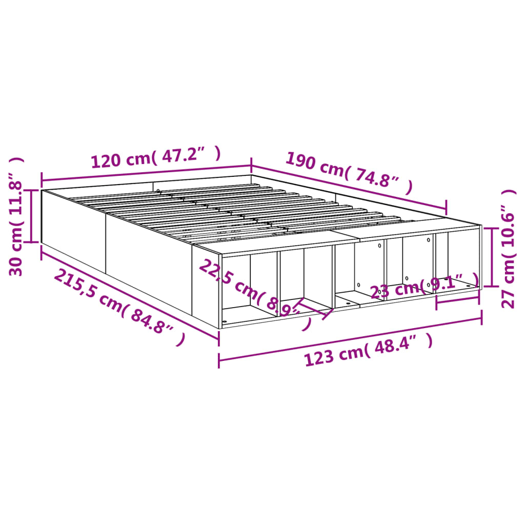 Okvir za krevet crni 120x190 cm konstruirano drvo