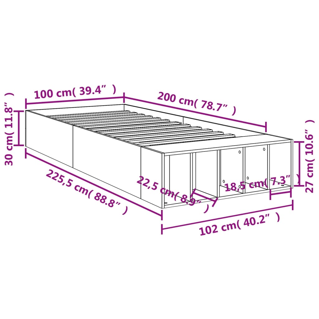 Okvir za krevet boja hrasta 100x200 cm od konstruiranog drva
