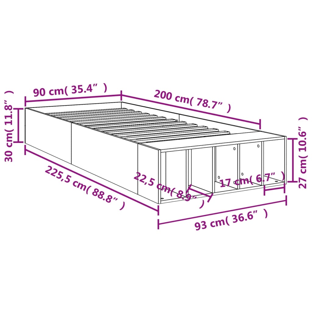 Okvir za krevet boja hrasta 90x200 cm od konstruiranog drva