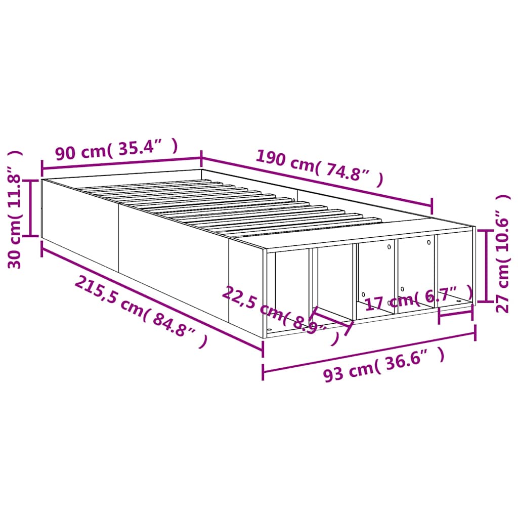 Okvir za krevet boja hrasta 90x190 cm konstruirano drvo
