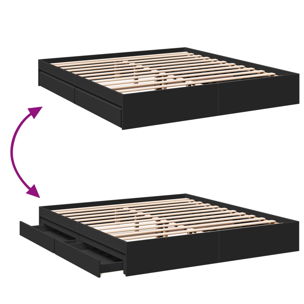 Okvir za krevet s ladicama crni 200x200 cm konstruirano drvo