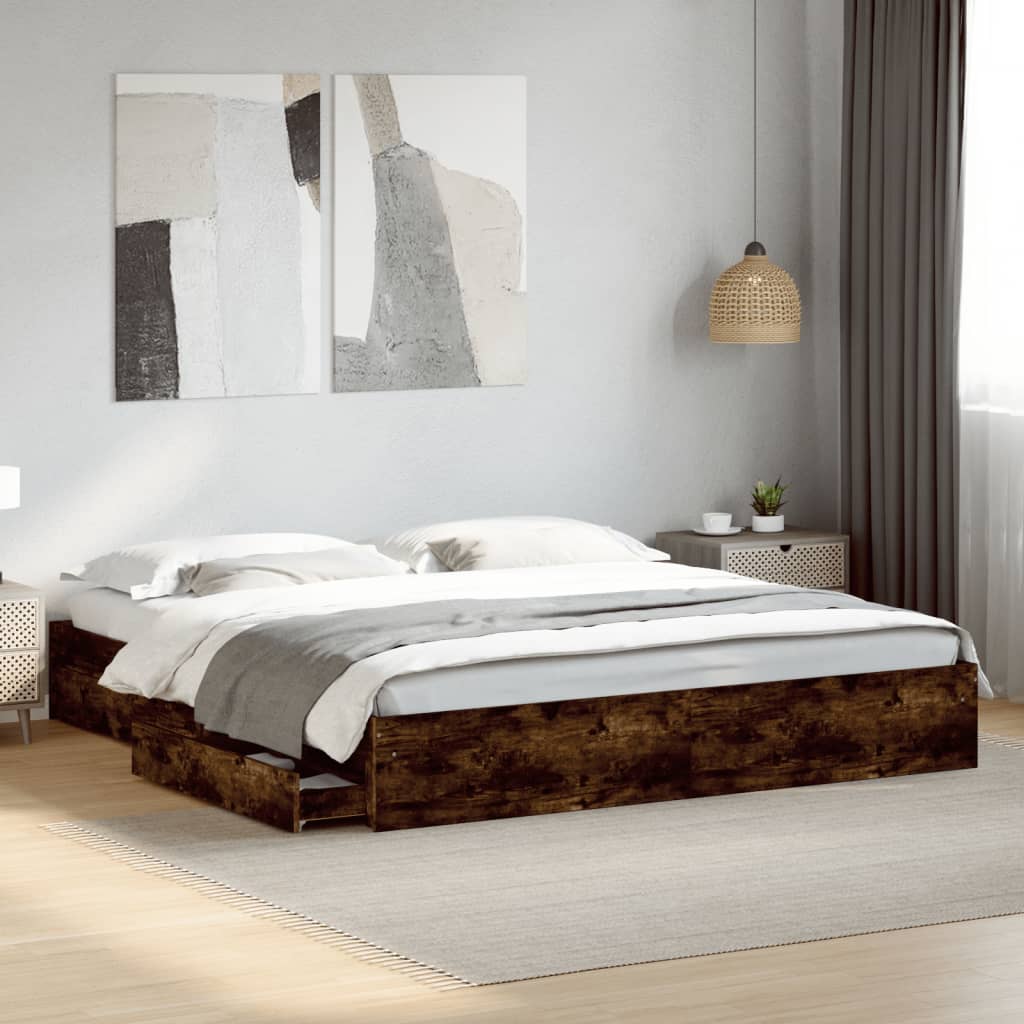 Okvir kreveta s ladicama boja hrasta 200x200 cm