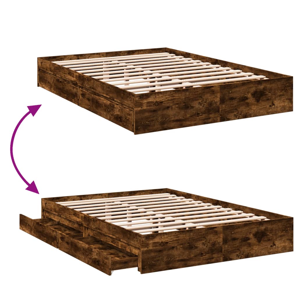 Okvir kreveta s ladicama boja hrasta 160 x 200 cm drveni