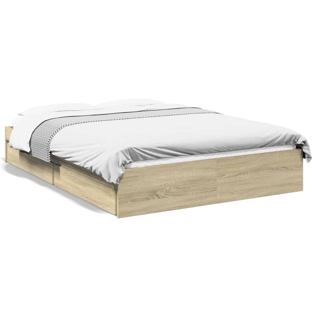 Okvir za krevet s ladicama boja hrasta 135x190 cm drveni