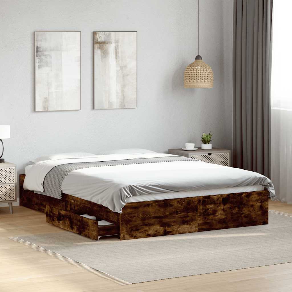 Okvir kreveta s ladicama boja hrasta 135x190 cm
