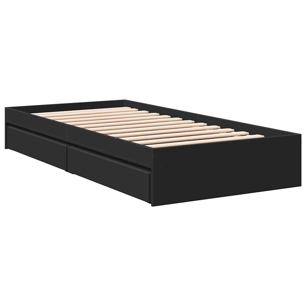 Okvir kreveta s ladicama crni 75 x 190 cm konstruirano drvo