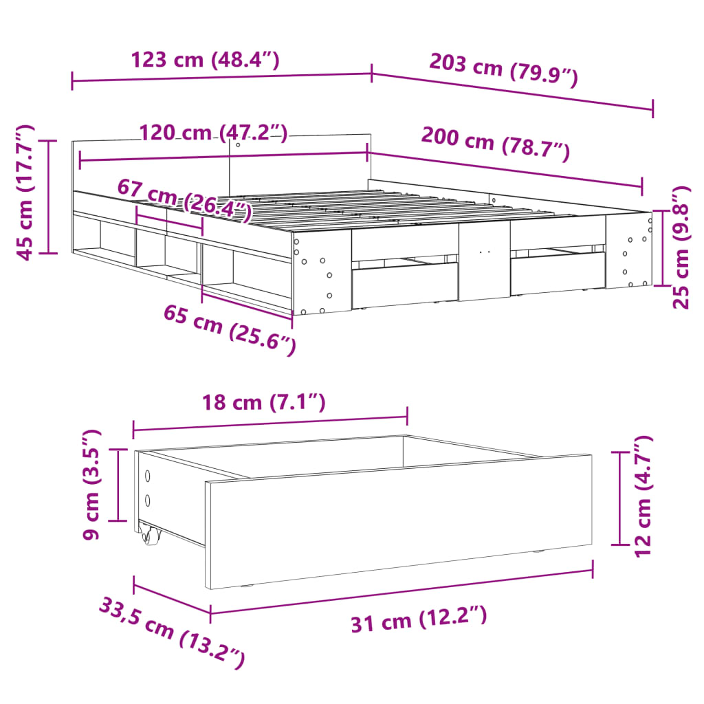 Okvir kreveta s ladicama bez madraca bijeli 120x200 cm