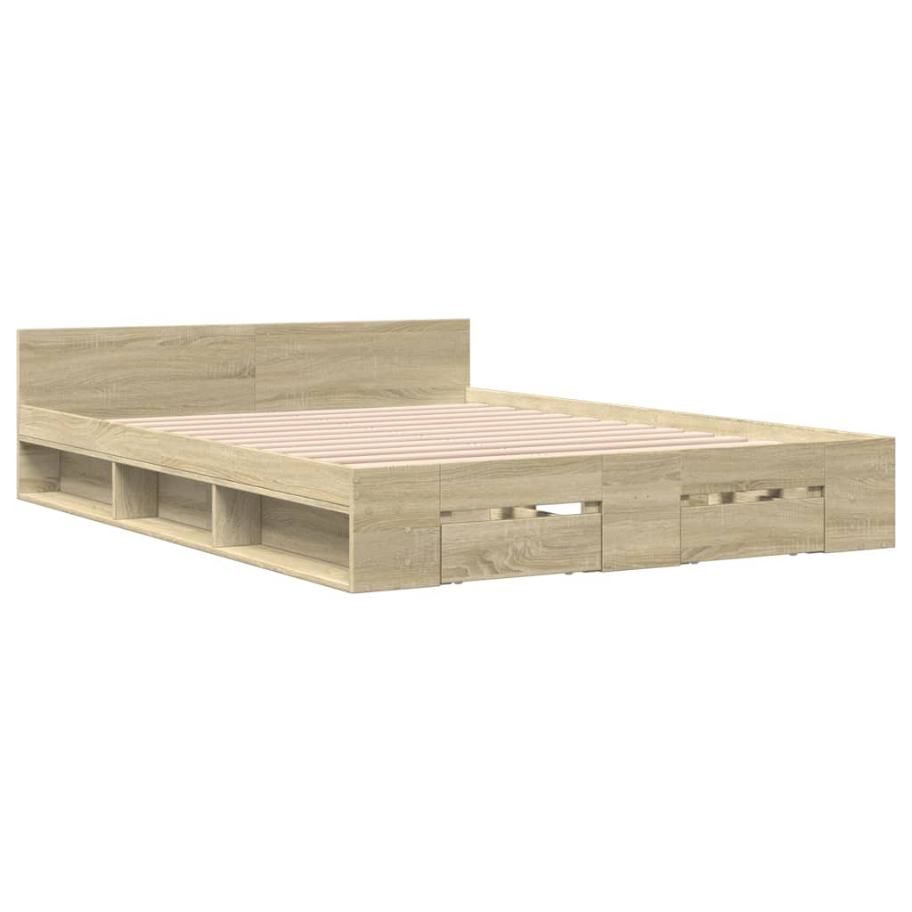 Okvir za krevet s ladicama boja hrasta 135x190 cm drveni
