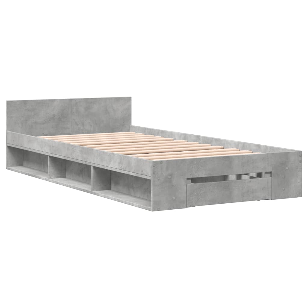 Okvir kreveta s ladicom siva boja betona 100x200 cm drveni