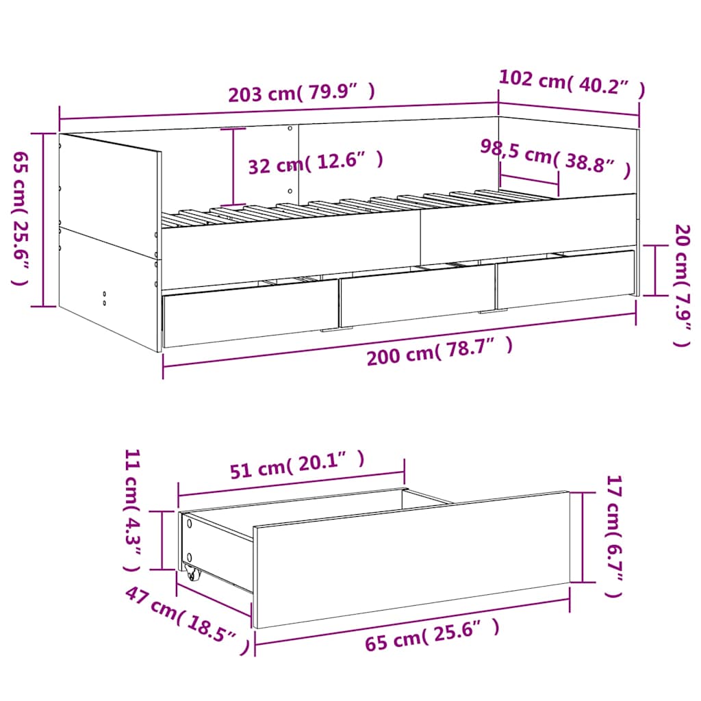 Dnevni krevet s ladicama bez madraca bijeli 100 x 200 cm