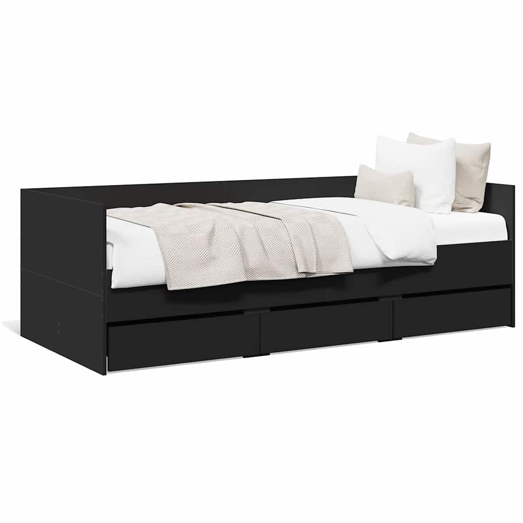 Dnevni krevet s ladicama bez madraca crni 75x190 cm