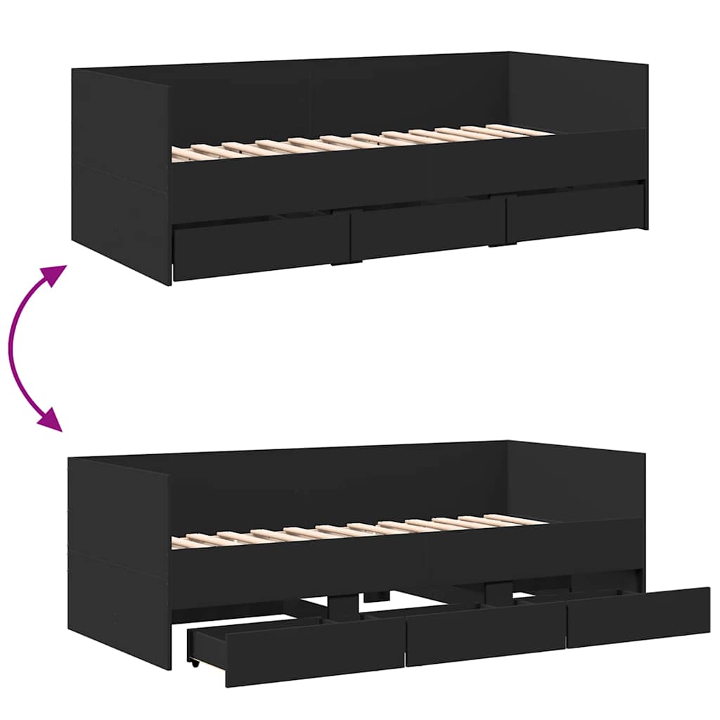 Dnevni krevet s ladicama bez madraca crni 75x190 cm