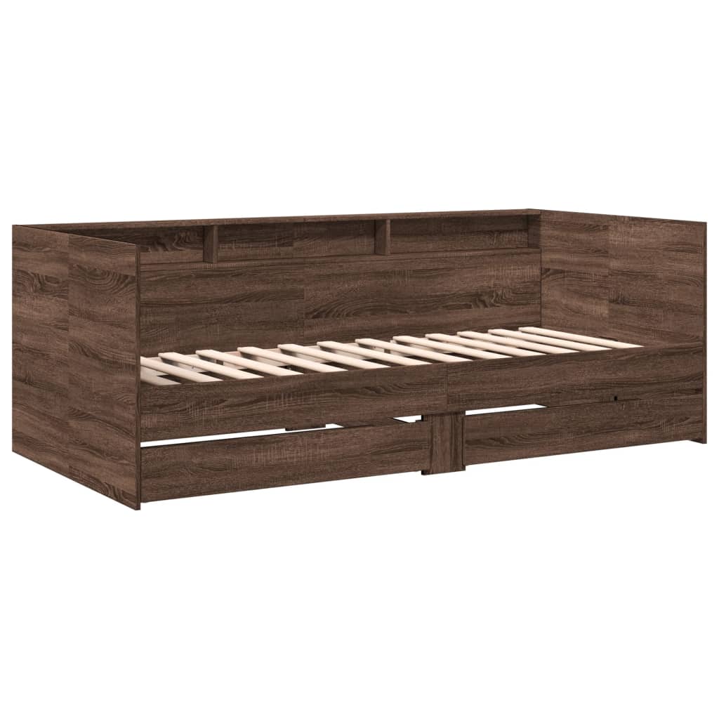 Dnevni krevet s ladicama bez madraca smeđa hrasta 75x190 cm