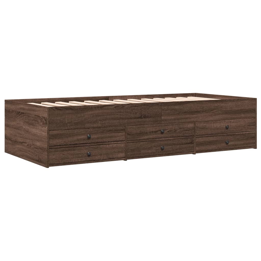 Dnevni krevet s ladicama bez madraca smeđa hrasta 75x190 cm