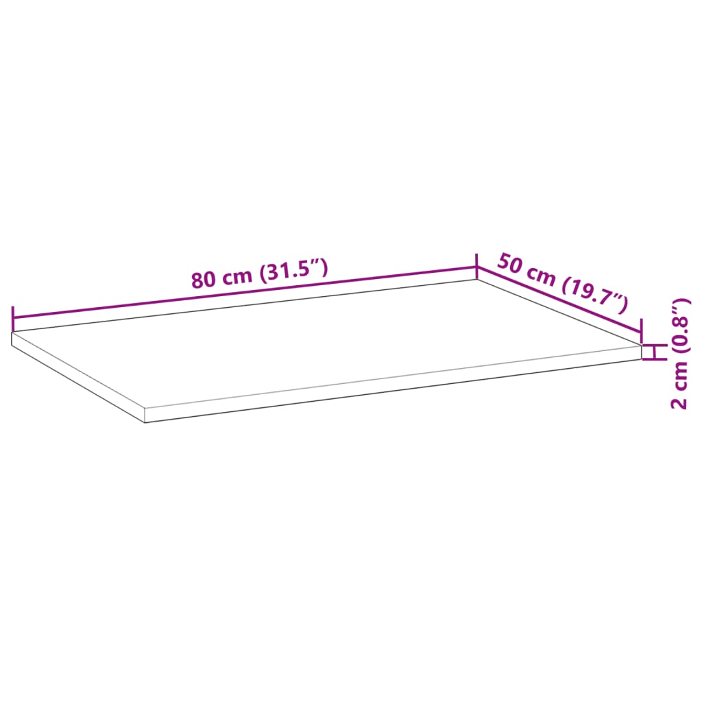 Površina za umivaonik neobrađena 80 x 50 x 2 cm od drva bagrema