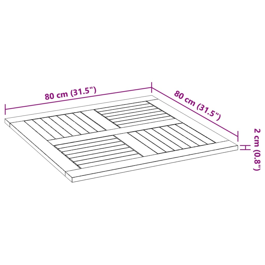 Stolna ploča 80x80x2,2 cm četvrtasta od masivnog drva bagrema