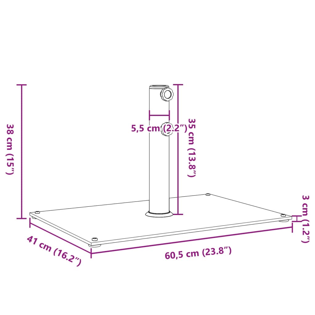 Baza suncobrana za stupove Ø 32/38/48 mm 15 kg pravokutna