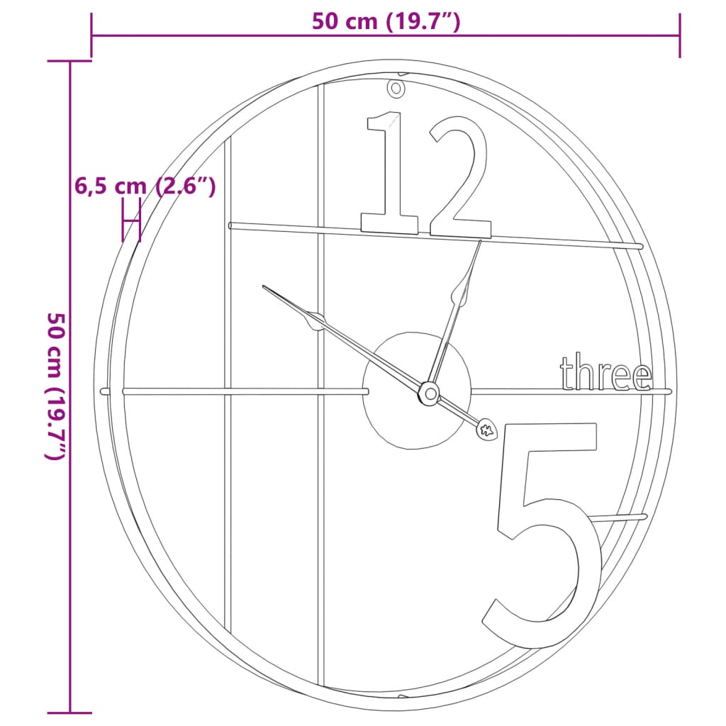 Zidni sat crni Ø 50 cm željezni