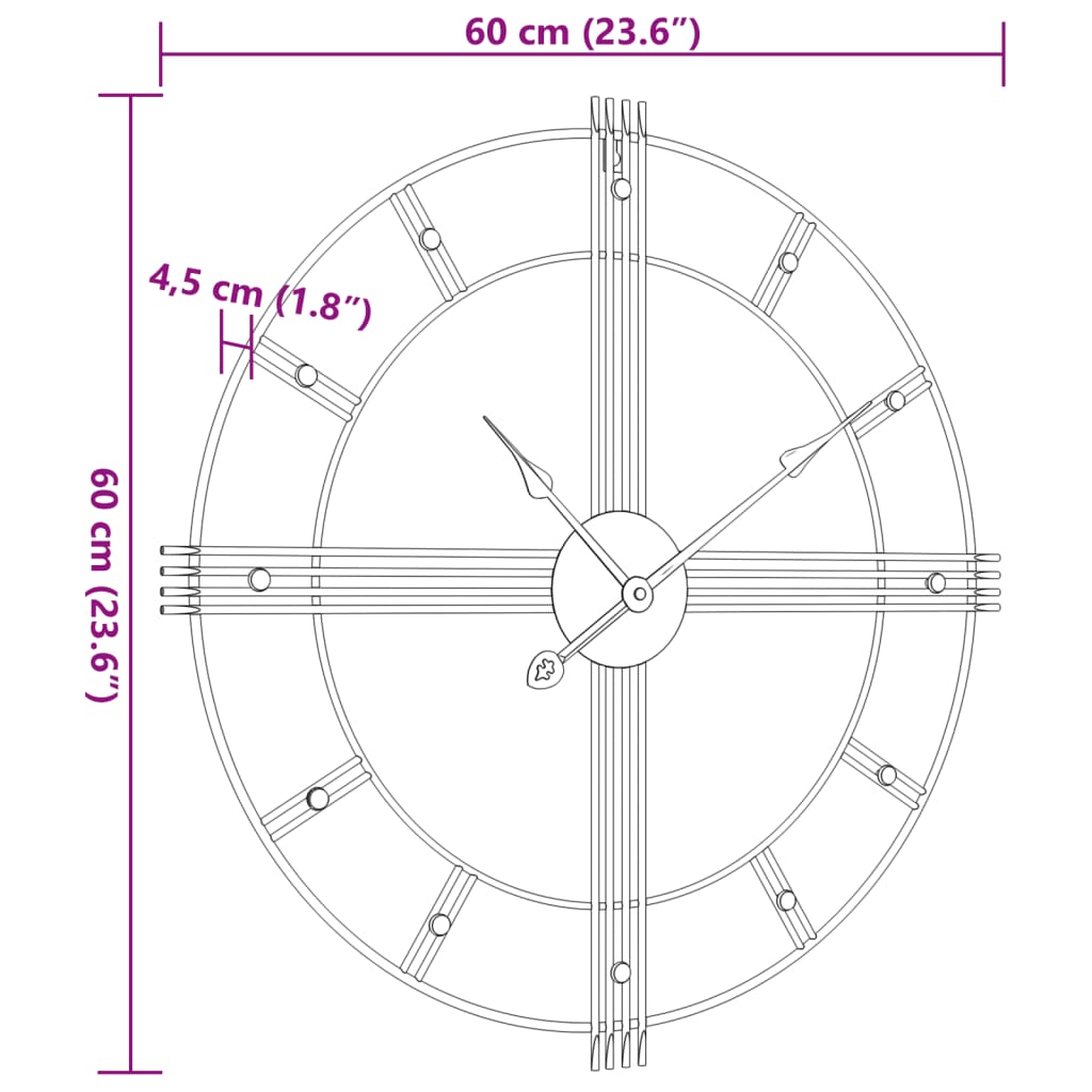 Zidni sat crni Ø 60 cm željezni