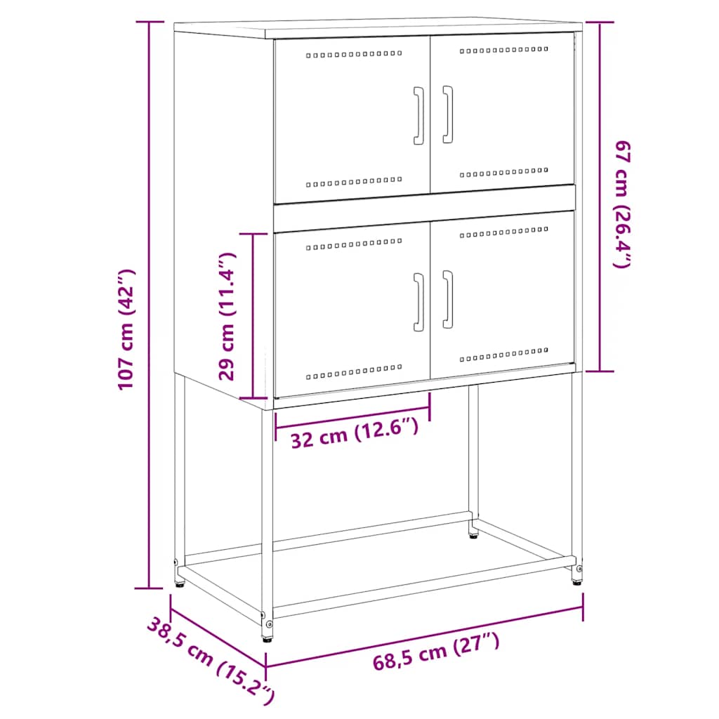 Komoda crna 68,5 x 38,5 x 107 cm čelična