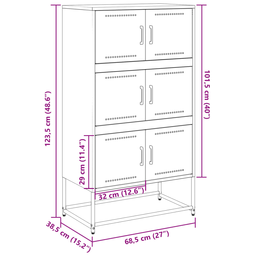 Komoda antracit 68,5 x 38,5 x 123,5 cm čelična