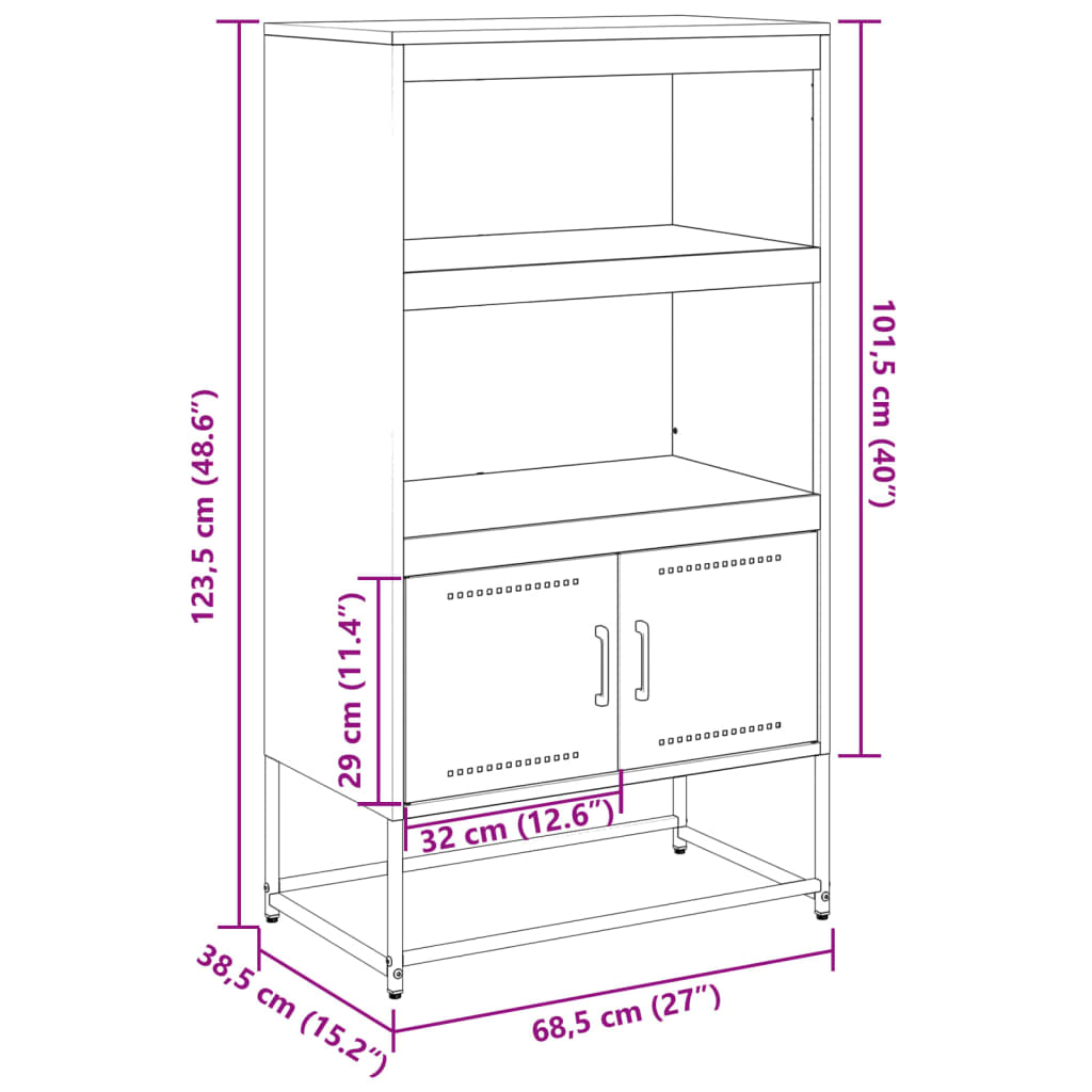 Visoka komoda antracit 68,5x38,5x123,5 cm čelična