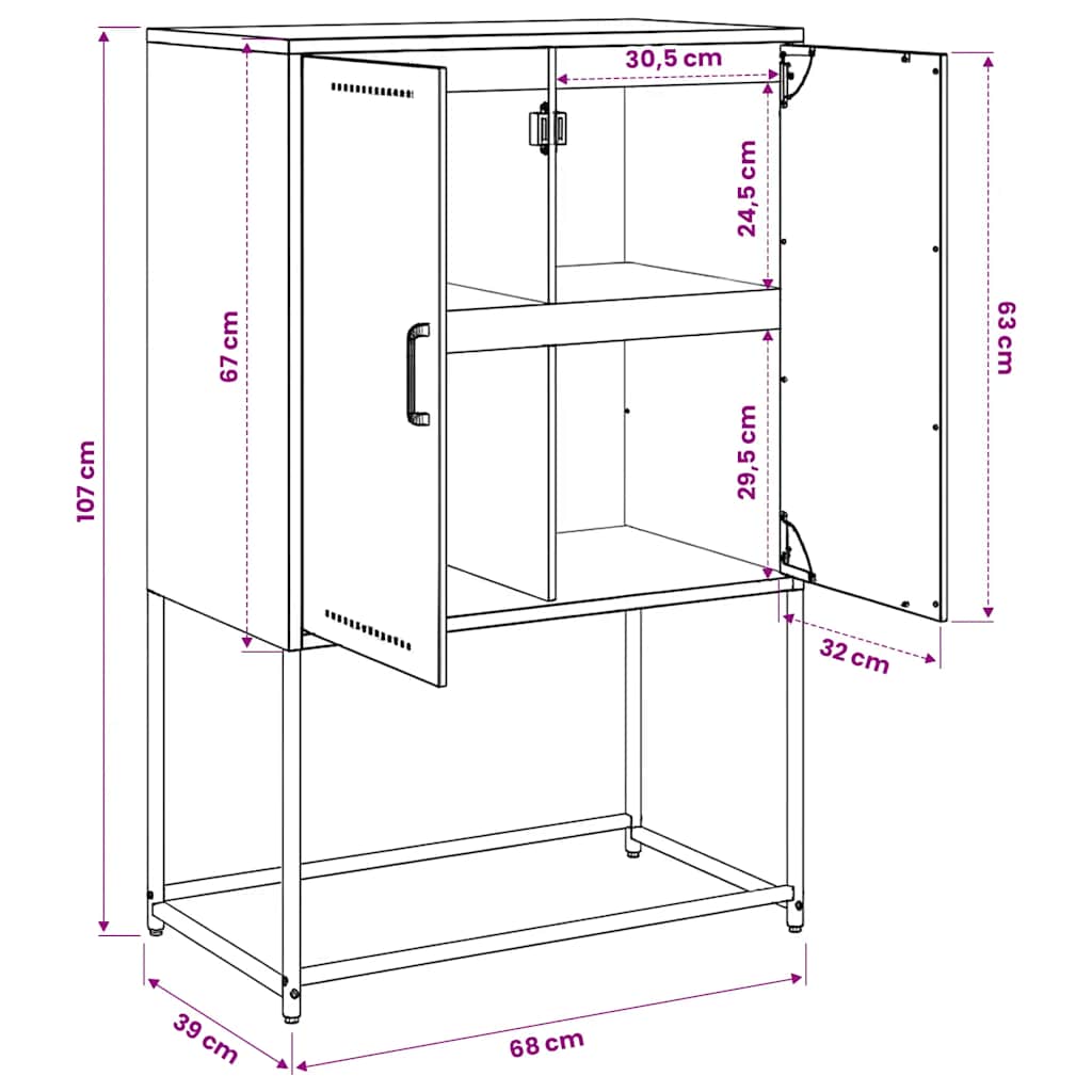 Visoka komoda crna 68,5 x 38,5 x 107 cm čelična