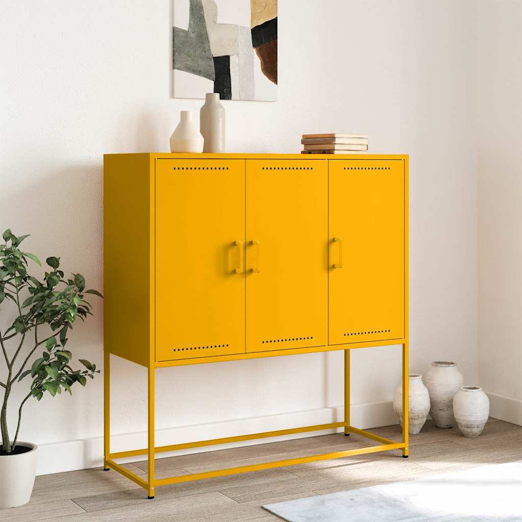 Visoka komoda boja senfa 100,5 x 39 x 107 cm čelična