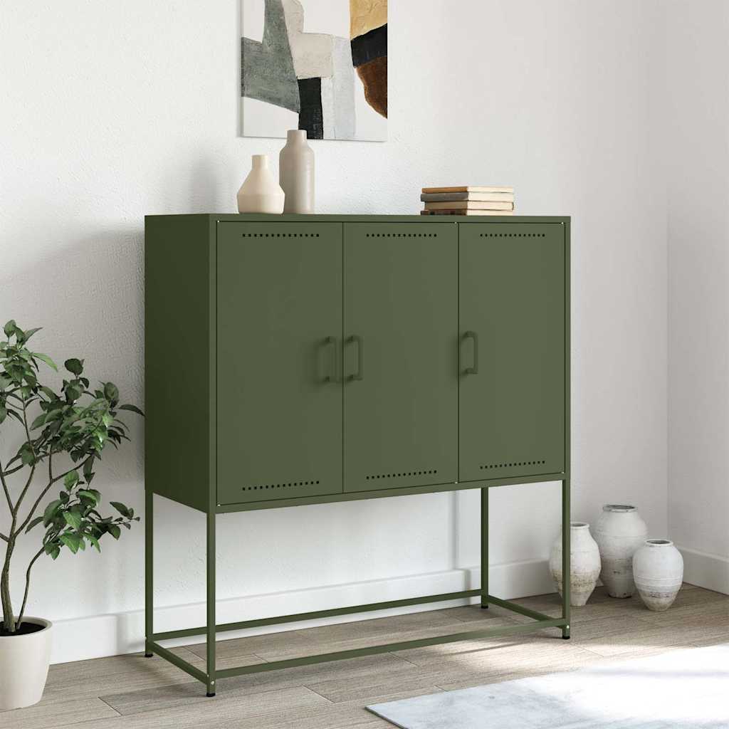 Visoka komoda maslinastozeleni 100,5x39x107 cm čelična
