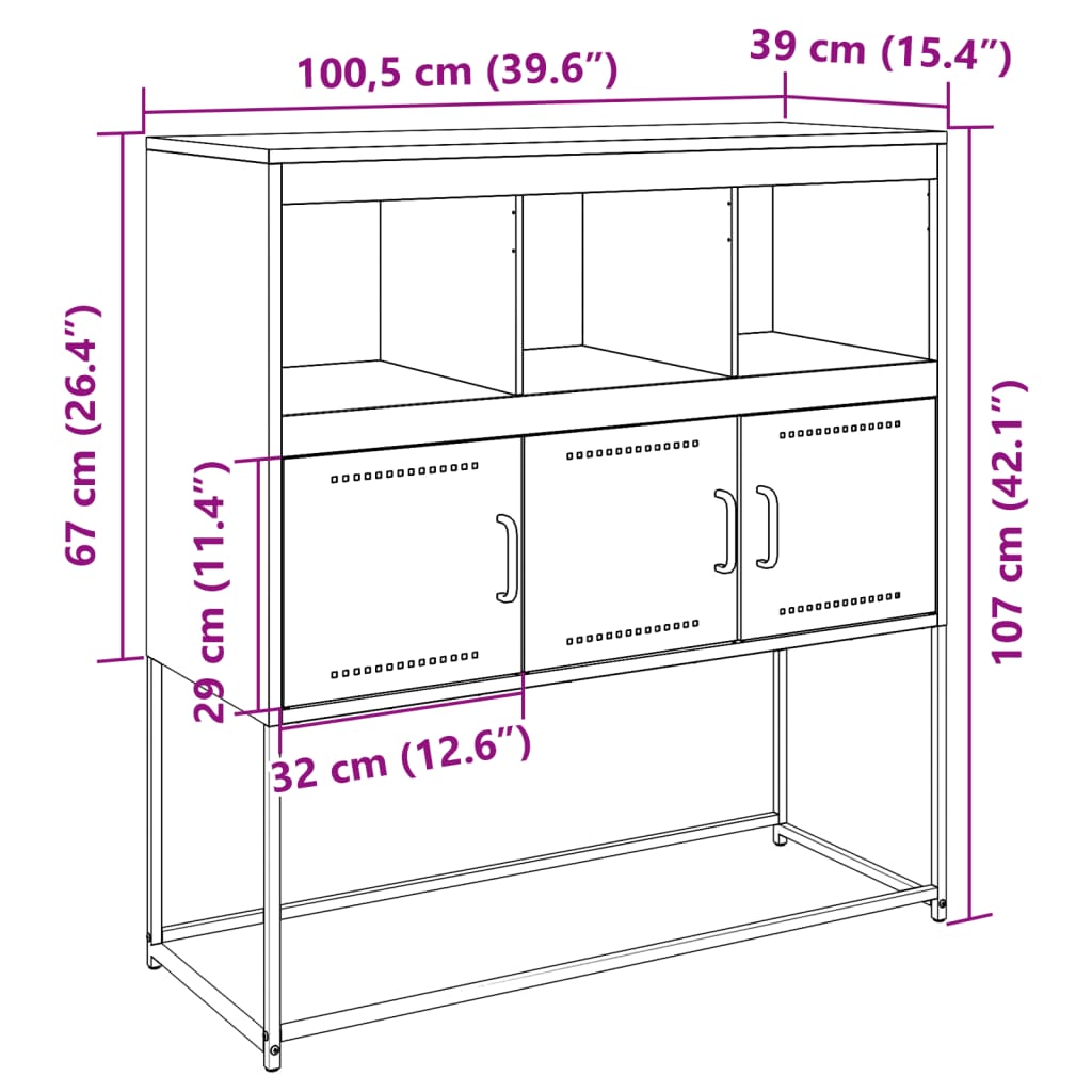 Komoda boja senfa 100,5x39x107 cm čelični