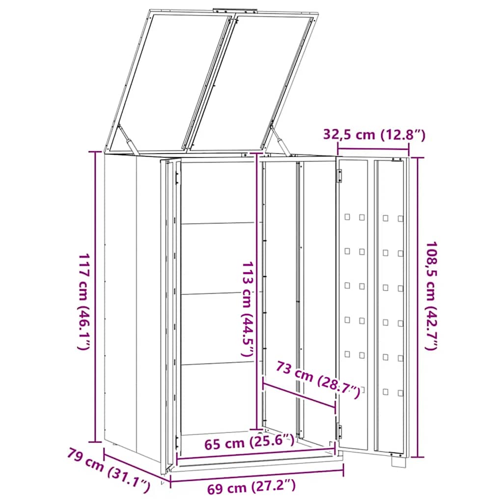Spremište za jednu kantu za otpad crno 69 x 79 x 117 cm čelično