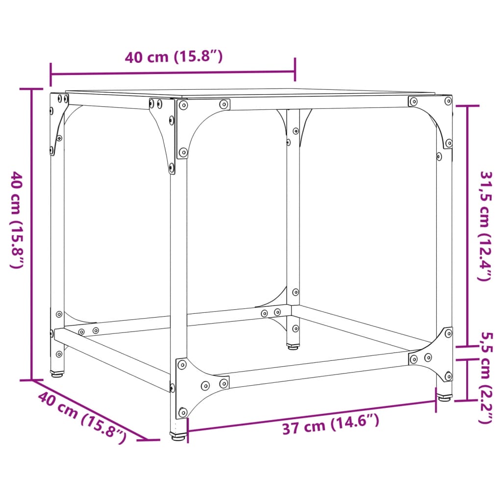 Stolići s prozirnom staklenom površinom 2 kom 40x40x40 cm čelik