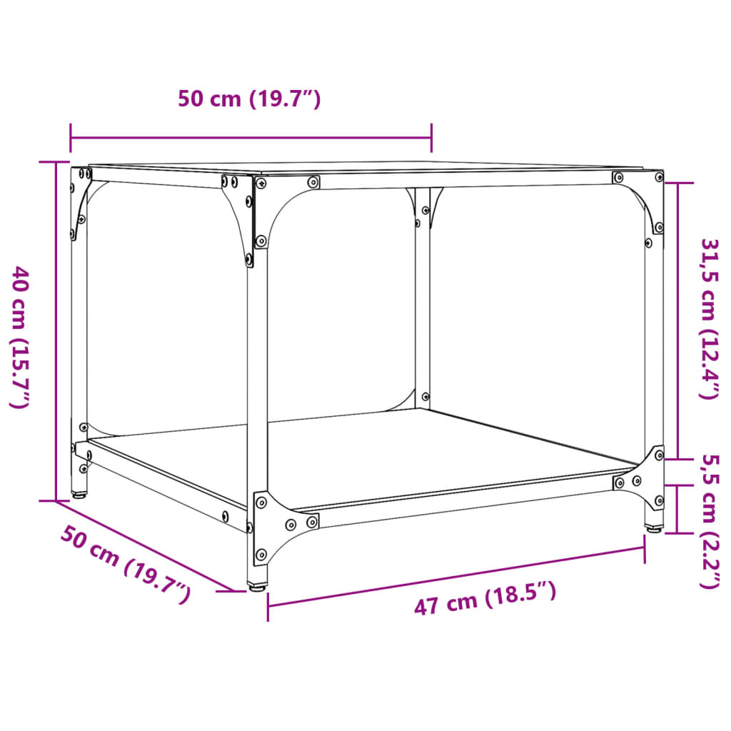 Stolići s prozirnom staklenom površinom 2 kom 50x50x40 cm čelik