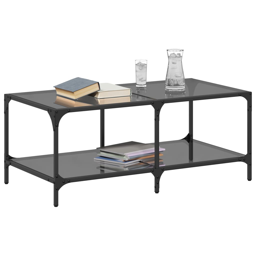 Stolić za kavu s crnom staklenom površinom 98,5x50x40 cm čelik