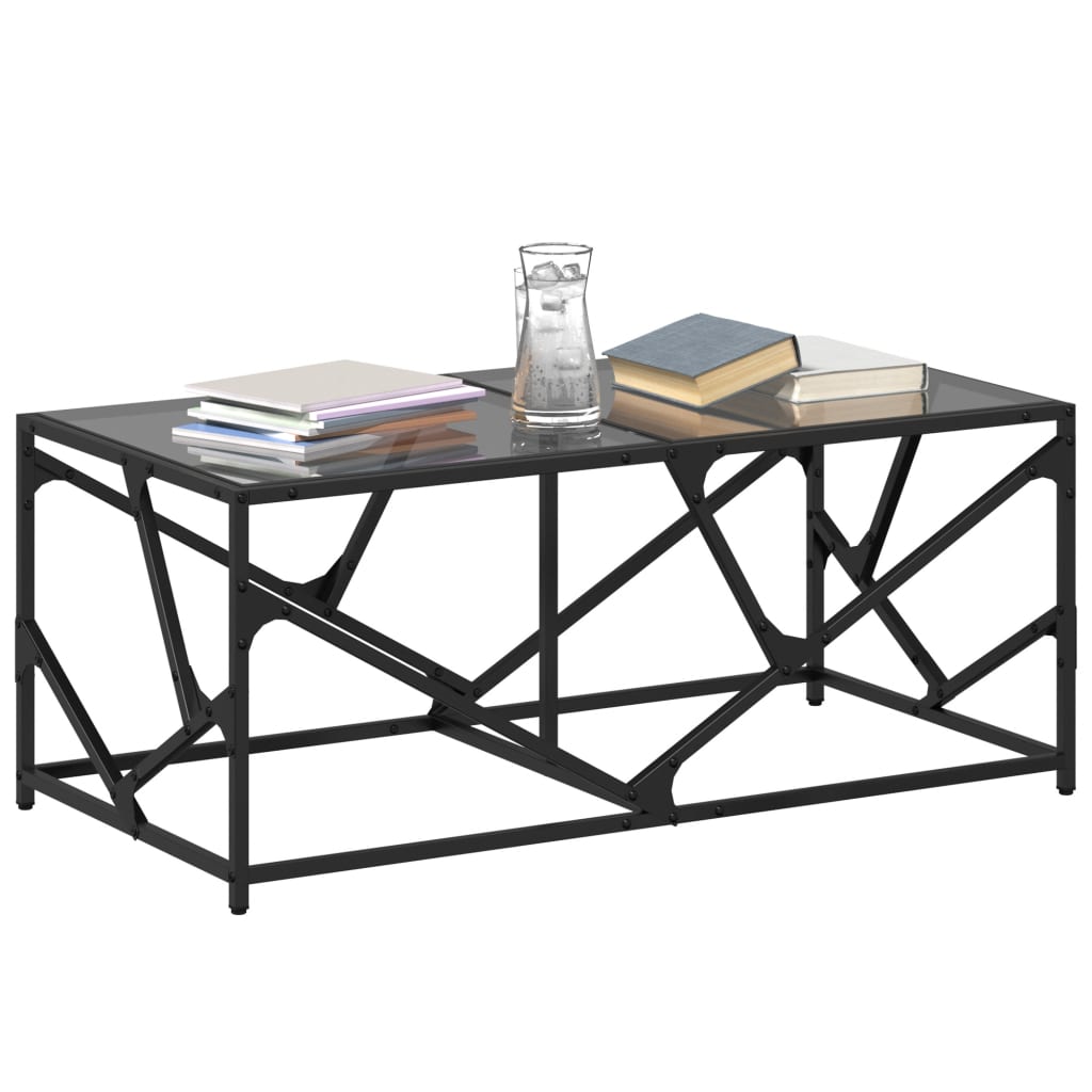 Stolić za kavu s crnom staklenom površinom 98,5x50x41 cm čelik