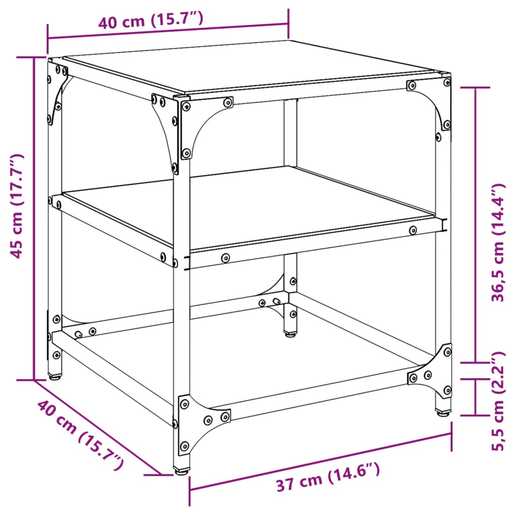Stolići s prozirnom staklenom površinom 2 kom 40x40x45 cm čelik