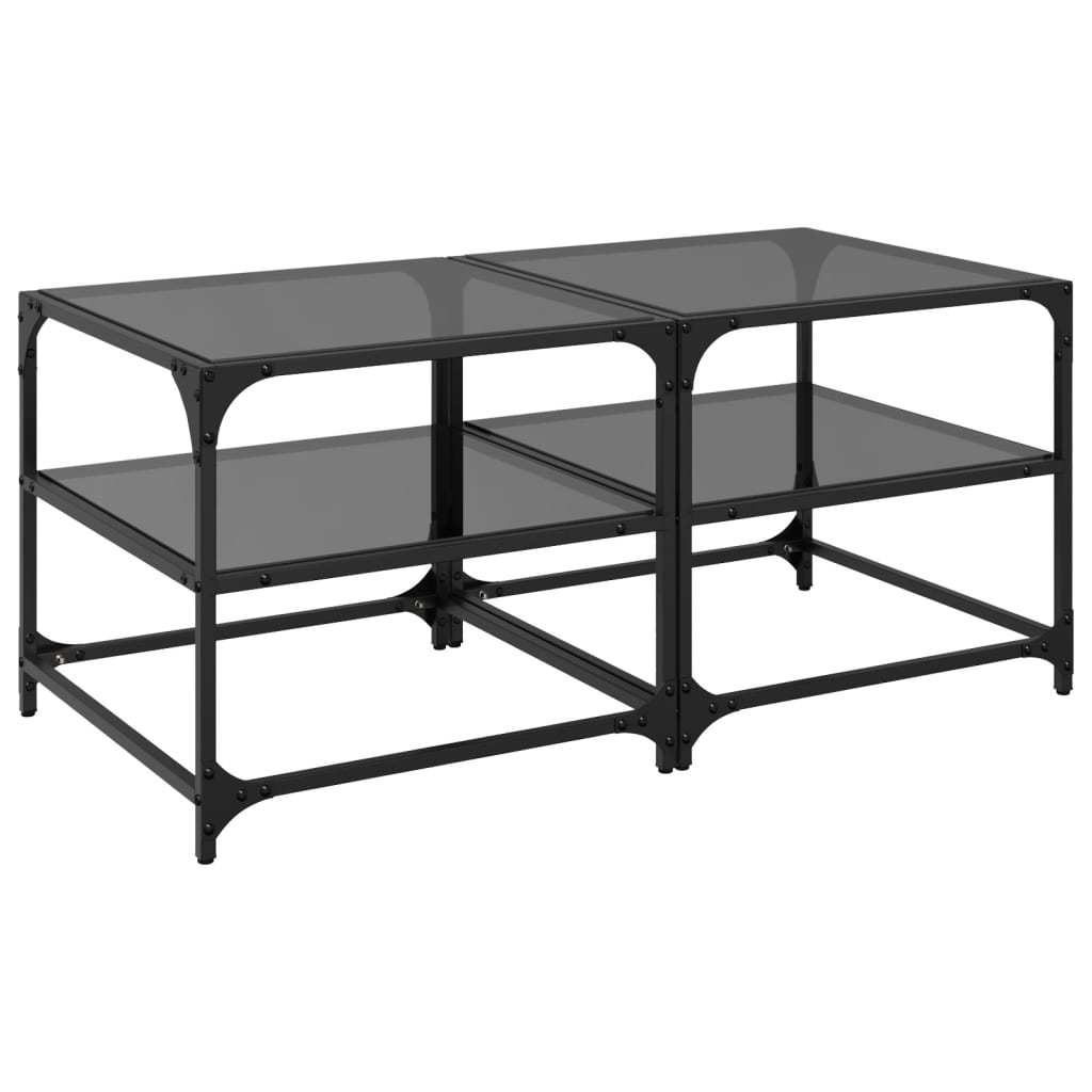 Stolići za kavu s crnim staklenim vrhom 2 kom 50x50x45 cm čelik