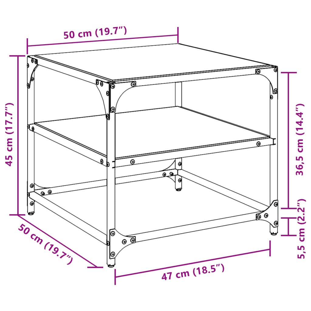Stolići za kavu s crnim staklenim vrhom 2 kom 50x50x45 cm čelik