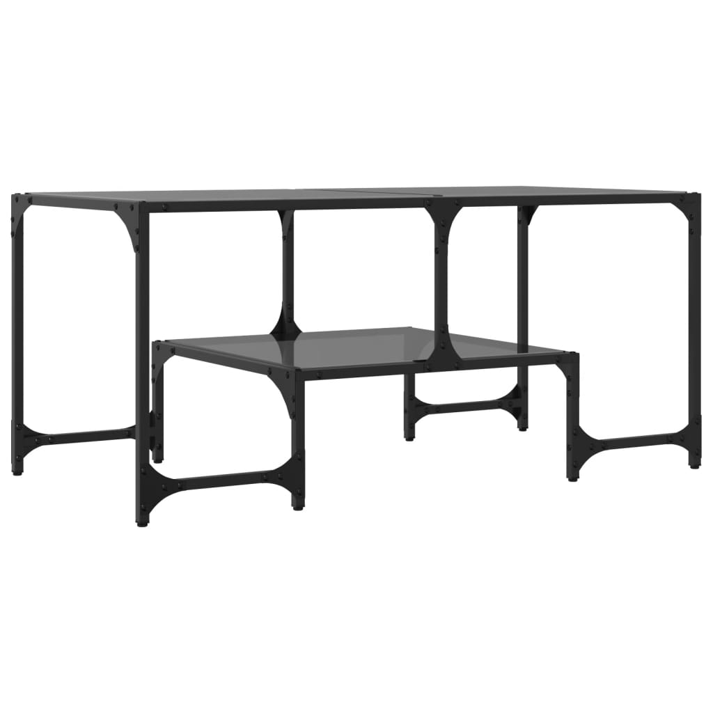 Stolić za kavu s crnom staklenom površinom 98,5x50x45 cm čelik