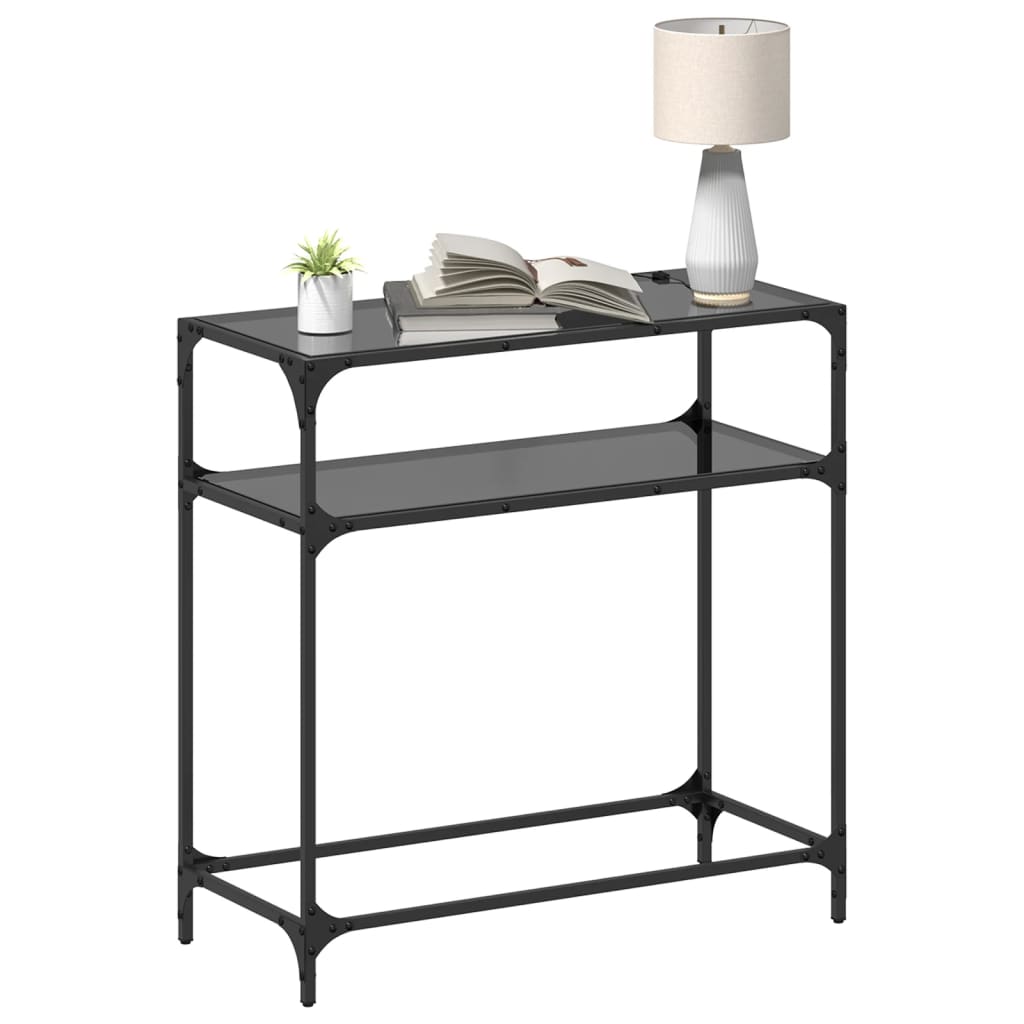 Konzolni stol s crnom staklenom površinom 80x35x81 cm čelični