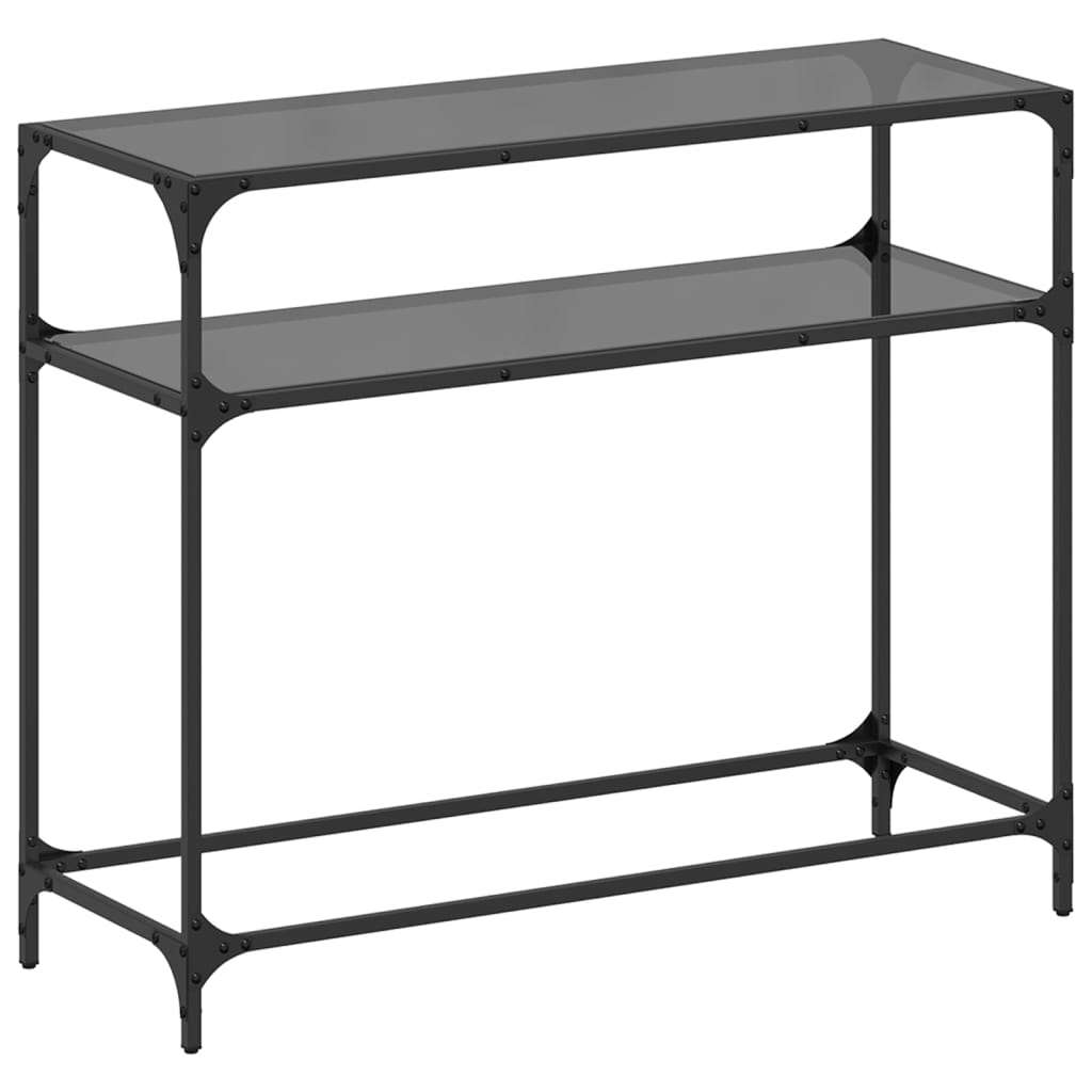 Konzolni stol s crnom staklenom površinom 98x35x81 cm čelični