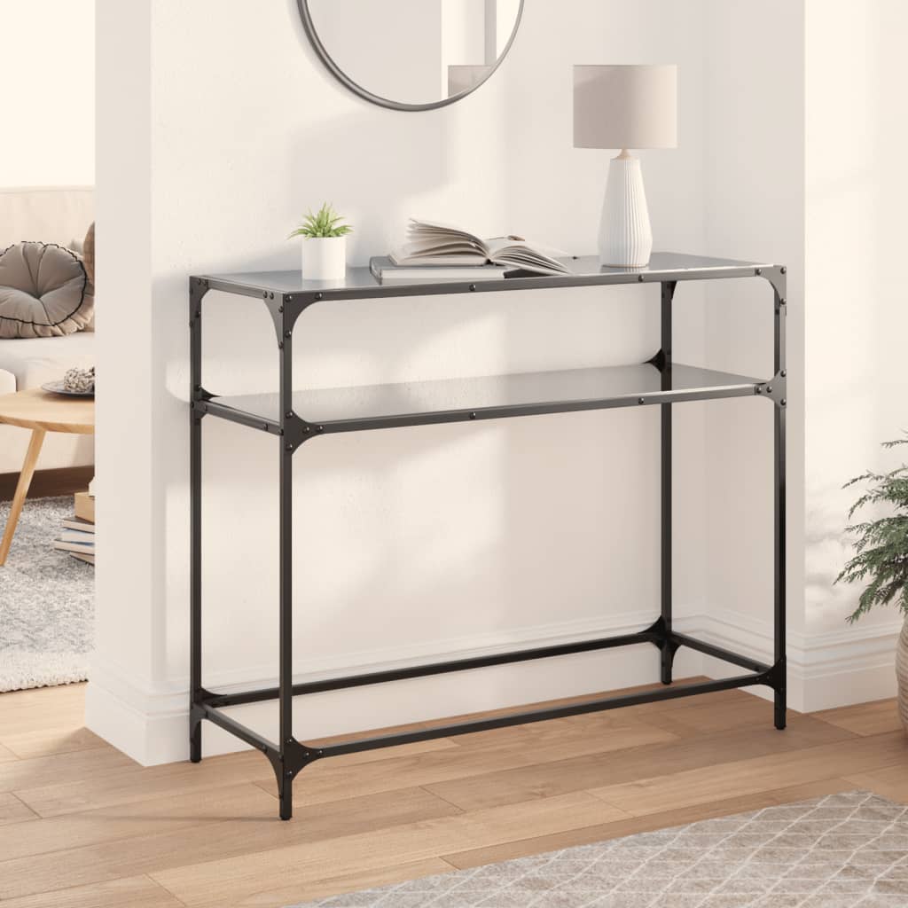 Konzolni stol s crnom staklenom površinom 98x35x81 cm čelični