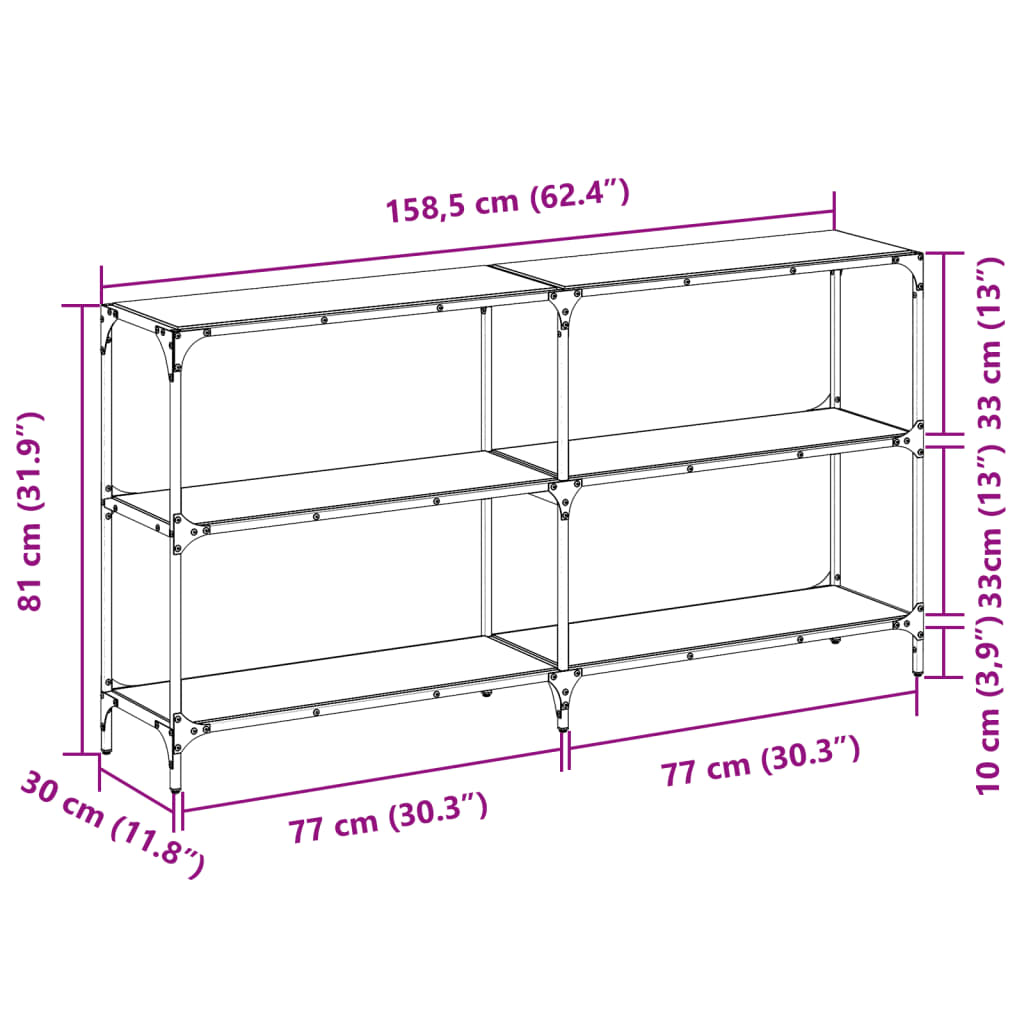 Konzolni stol s crnom staklenom površinom 158,5x30x81cm čelični